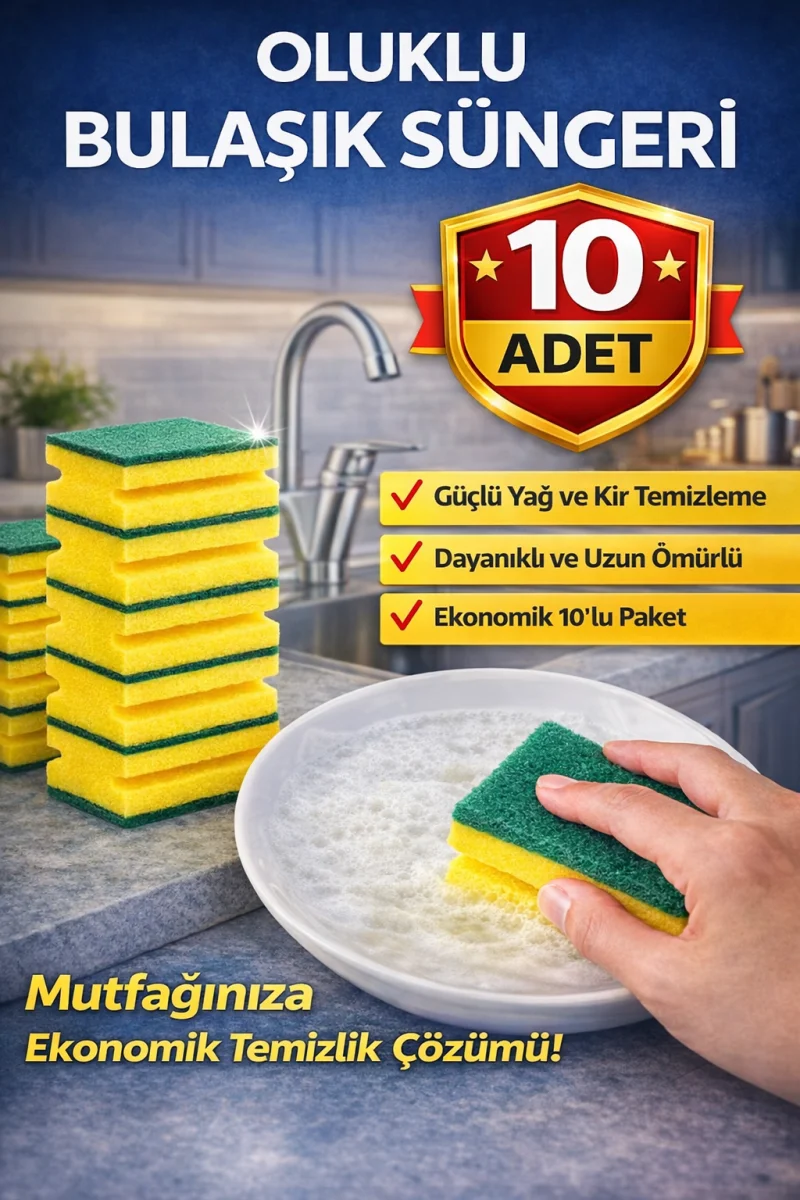Oluklu Bulaşık Süngeri 5'li 2 Paket Güçlü Yağ ve Kir Temizleyici Çift Katmanlı Dayanıklı Mutfak Temizlik Süngeri