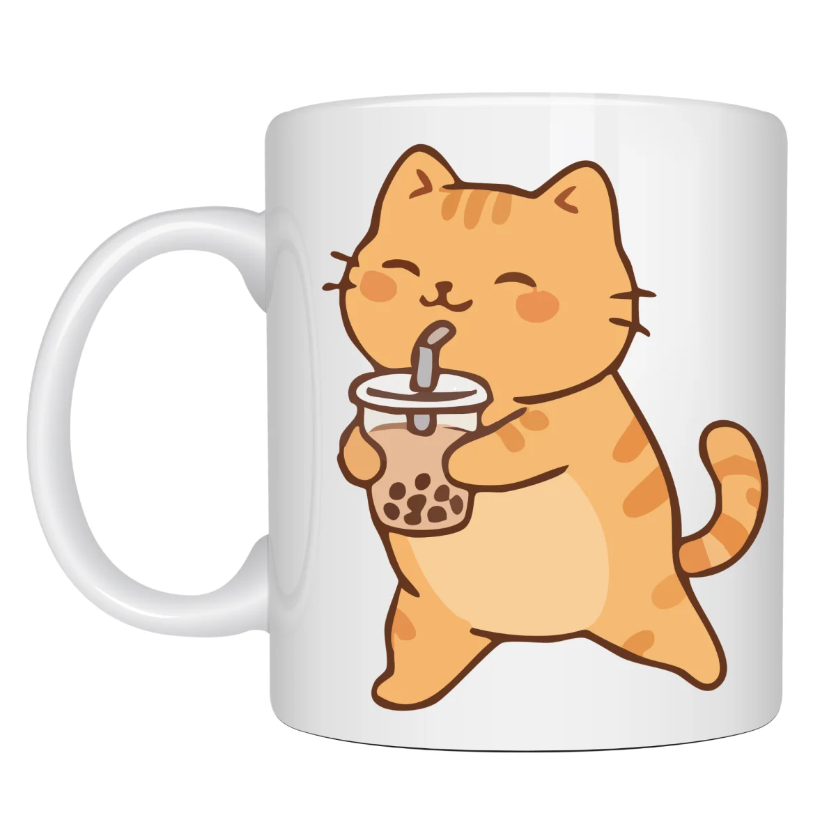 Sevimli Kedi Bubble Tea Tasarımlı Porselen Kupa MODEL 192 – Boba Çayı İçen Kedi Kahve Kupası – Kedi Severlere Hediyelik Kupa Bardak