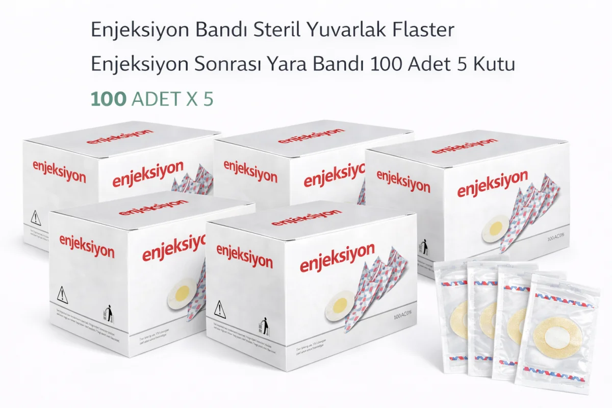 Enjeksiyon Bandı Steril Yuvarlak Flaster Enjeksiyon Sonrası Yara Bandı 100’lü 5 Kutu