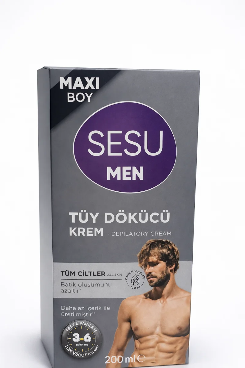 Sesu Men Tüy Dökücü Krem 200 ml Maxi Boy Erkekler İçin Hızlı Etkili Depilasyon Kremi