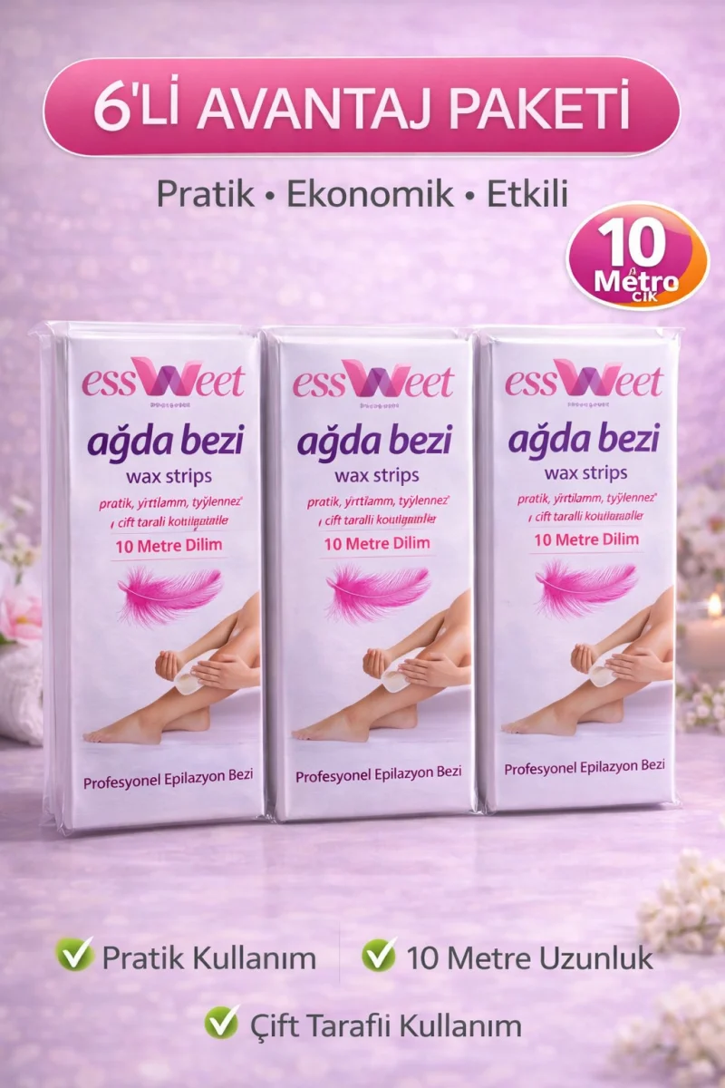 Essweet Ağda Bezi 10 Metre Dilim Profesyonel Epilasyon Bezi Çift Taraflı Kullanım Yırtılmaz Dayanıklı Ağda Bandı 6 Paket