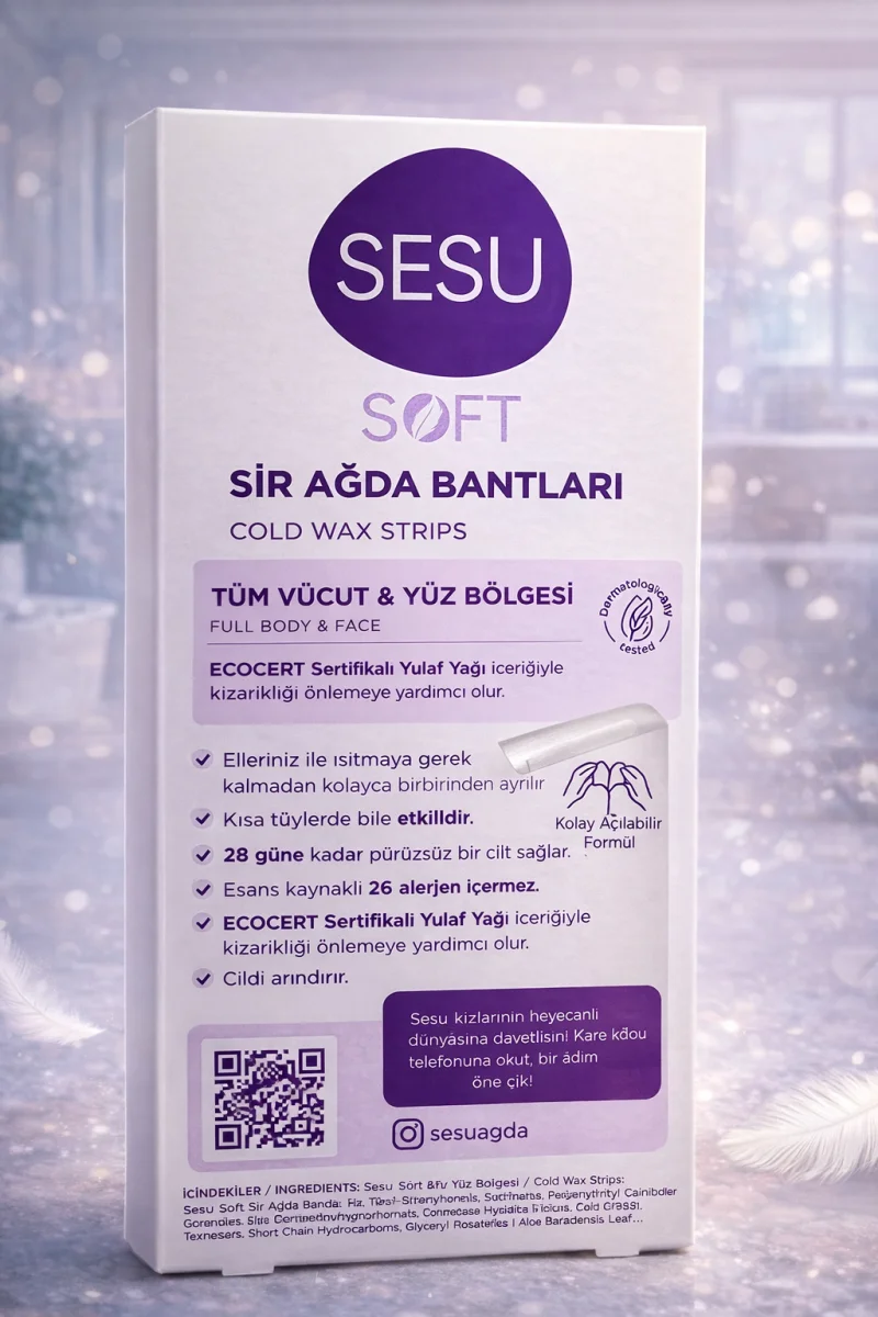 Sesu Soft Sir Ağda Bantları 32 Adet Vegan Formula Tüm Vücut ve Yüz İçin Soğuk Ağda Bandı
