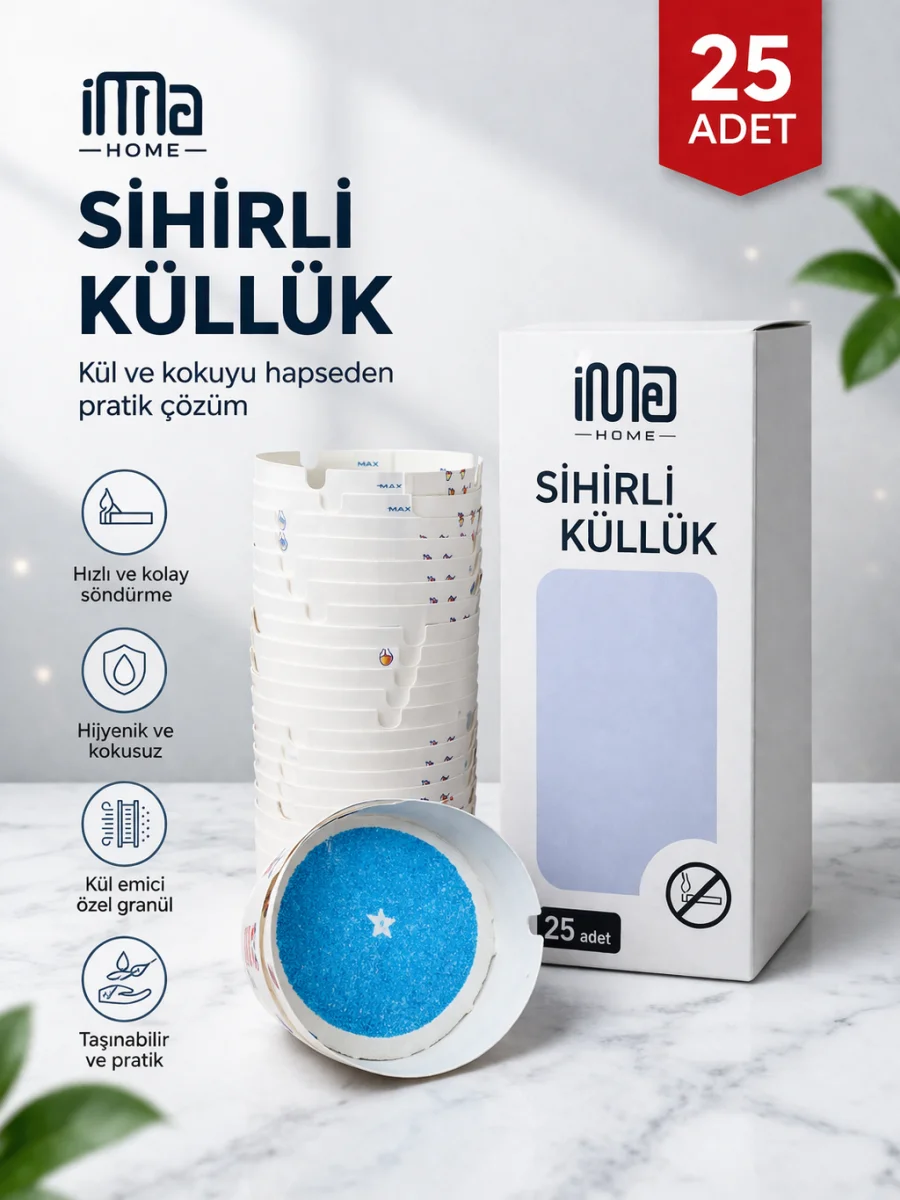 İMA Home Sihirli Küllük 25 Adet Dumansız Kokusuz Kül Toplayıcı Taşınabilir Hijyenik Masa Üstü Küllük