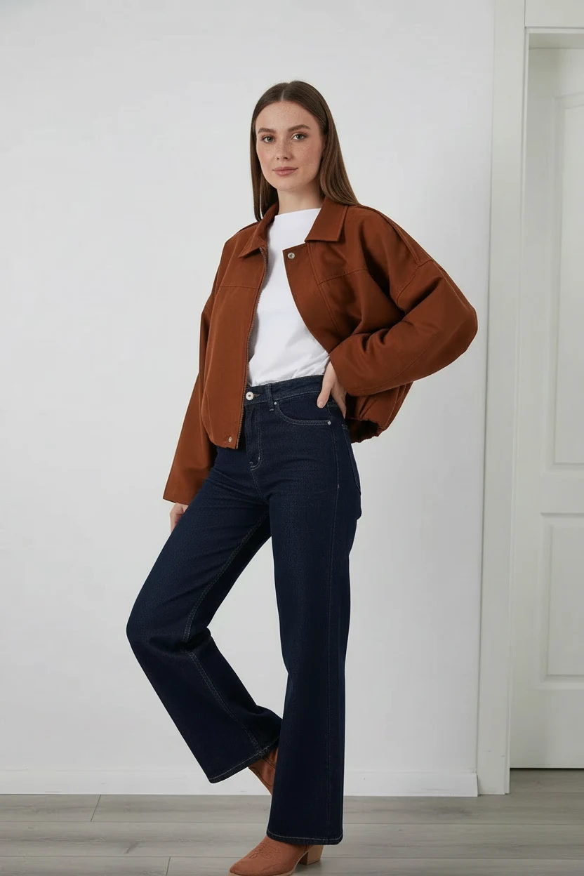 Kadın Klasik Yaka Oversize Kiremit Ceket