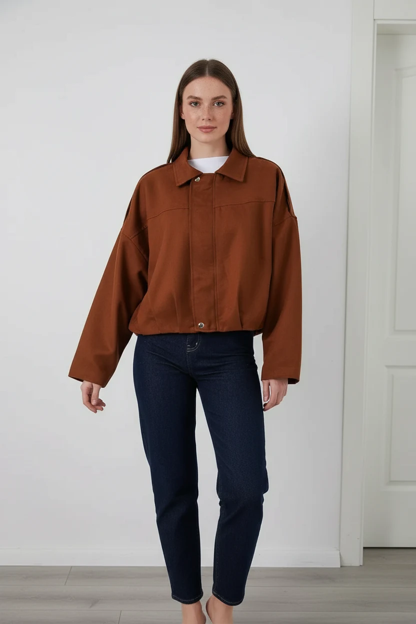 Kadın Klasik Yaka Oversize Kiremit Ceket
