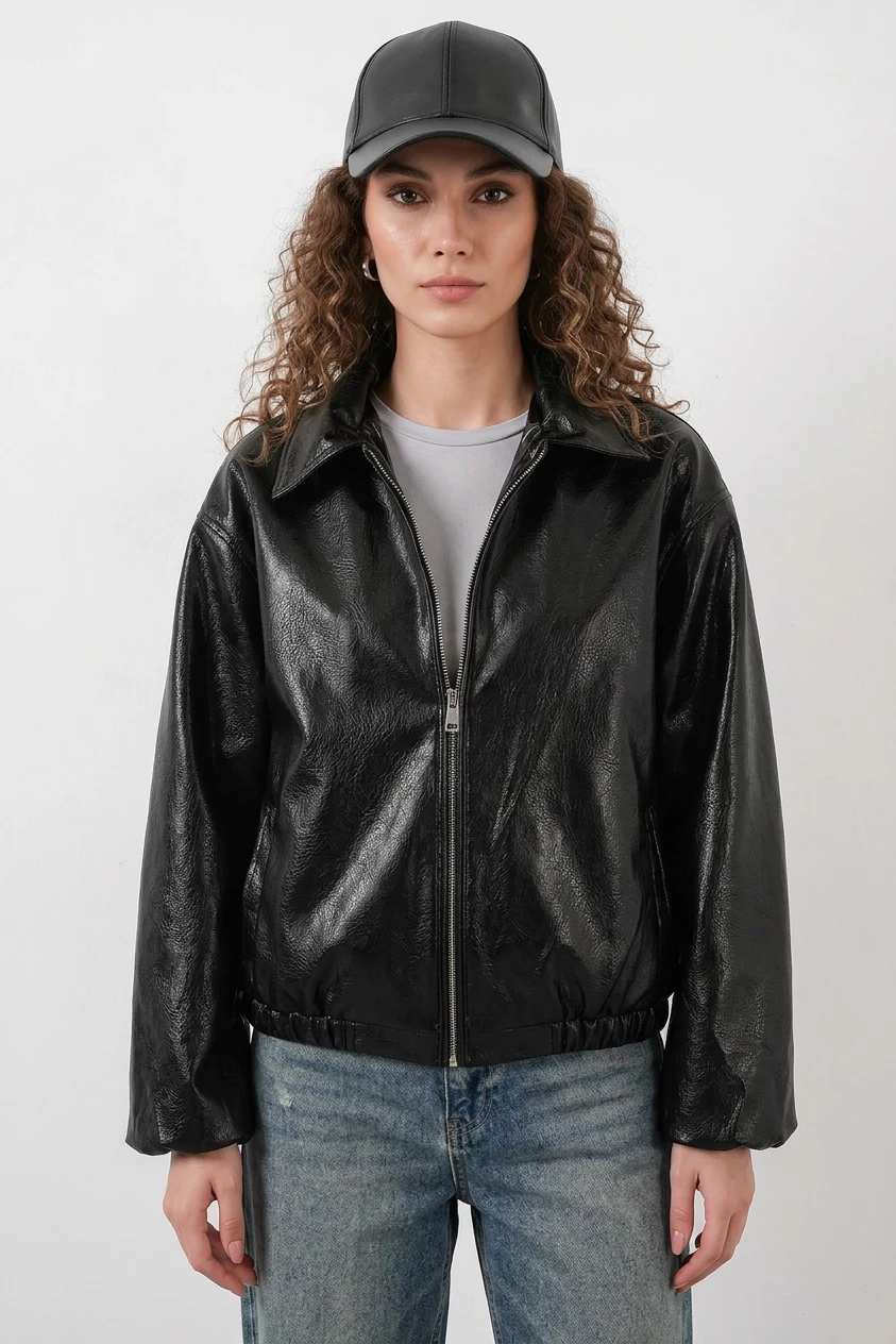 Kadın Klasik Yaka Oversize Siyah Ceket