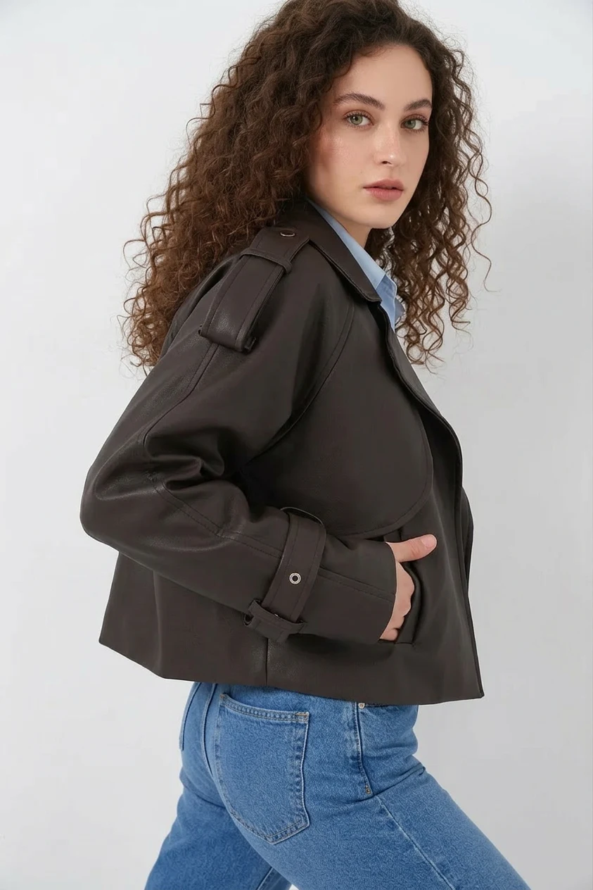 Kadın Klasik Yaka Oversize Kahverengi Ceket