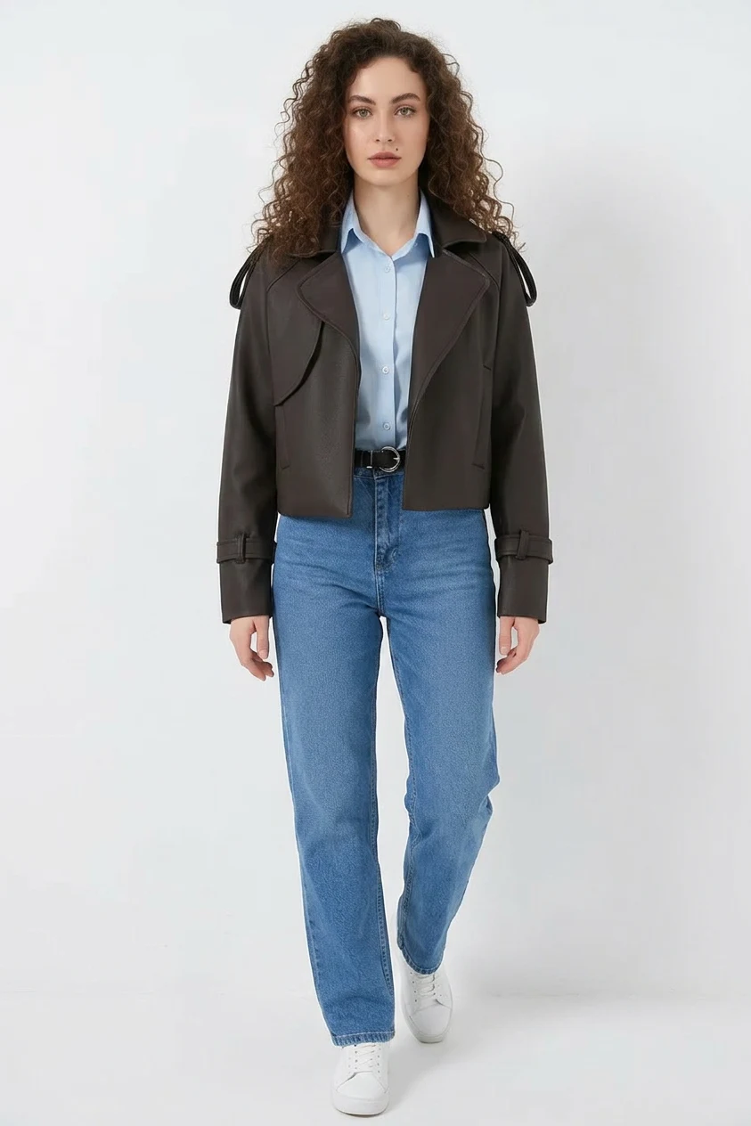 Kadın Klasik Yaka Oversize Kahverengi Ceket