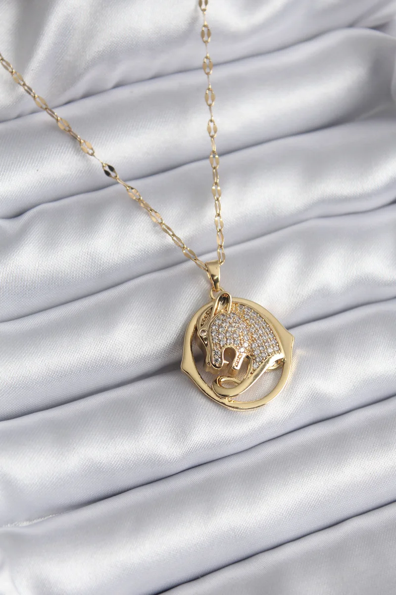 316L Çelik Gold Renk Zirkon Taşlı  Model Kadın Kolye
