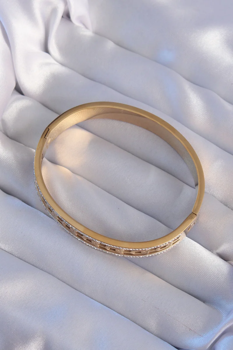 316L Çelik Gold Renk Zirkon Taşlı Model Kelepçe