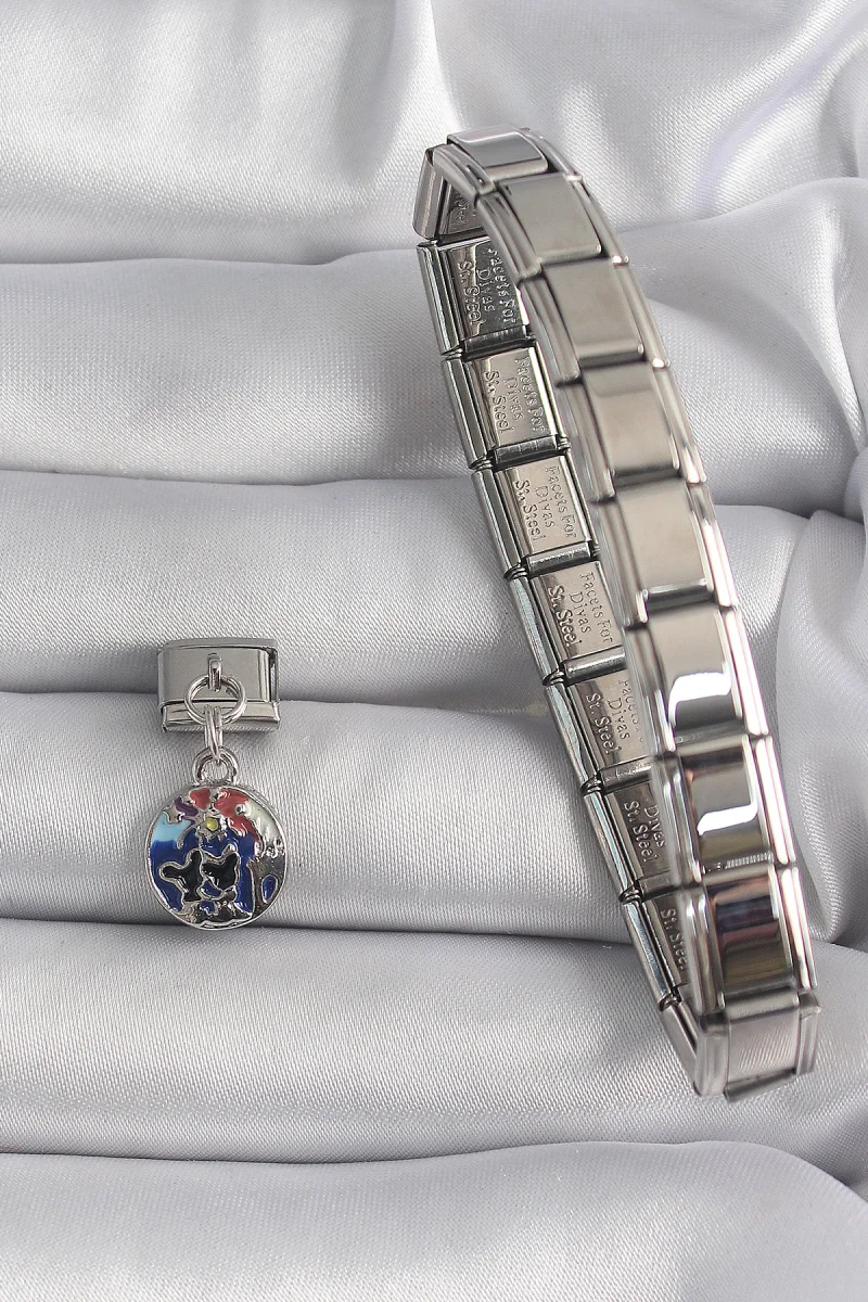 316L Çelik Gümüş Renk Sallantı Dünya Model Charm
