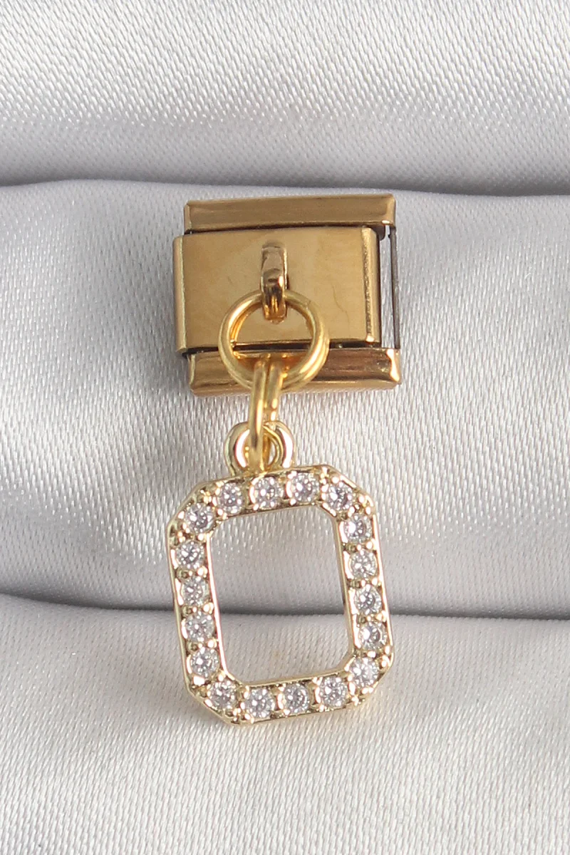 316L Çelik Gold Renk Sallantı Kare Zirkon Taşlı Charm
