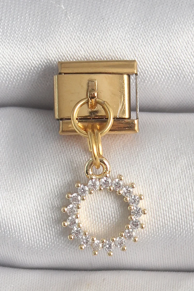 316L Çelik Gold Renk Zirkon Taşlı Sallantı Güneş Model Charm
