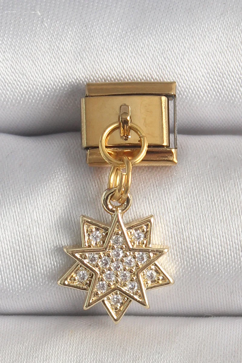 316L Çelik Gold Renk Sallantı Zirkon Taşlı Yıldız Model Charm