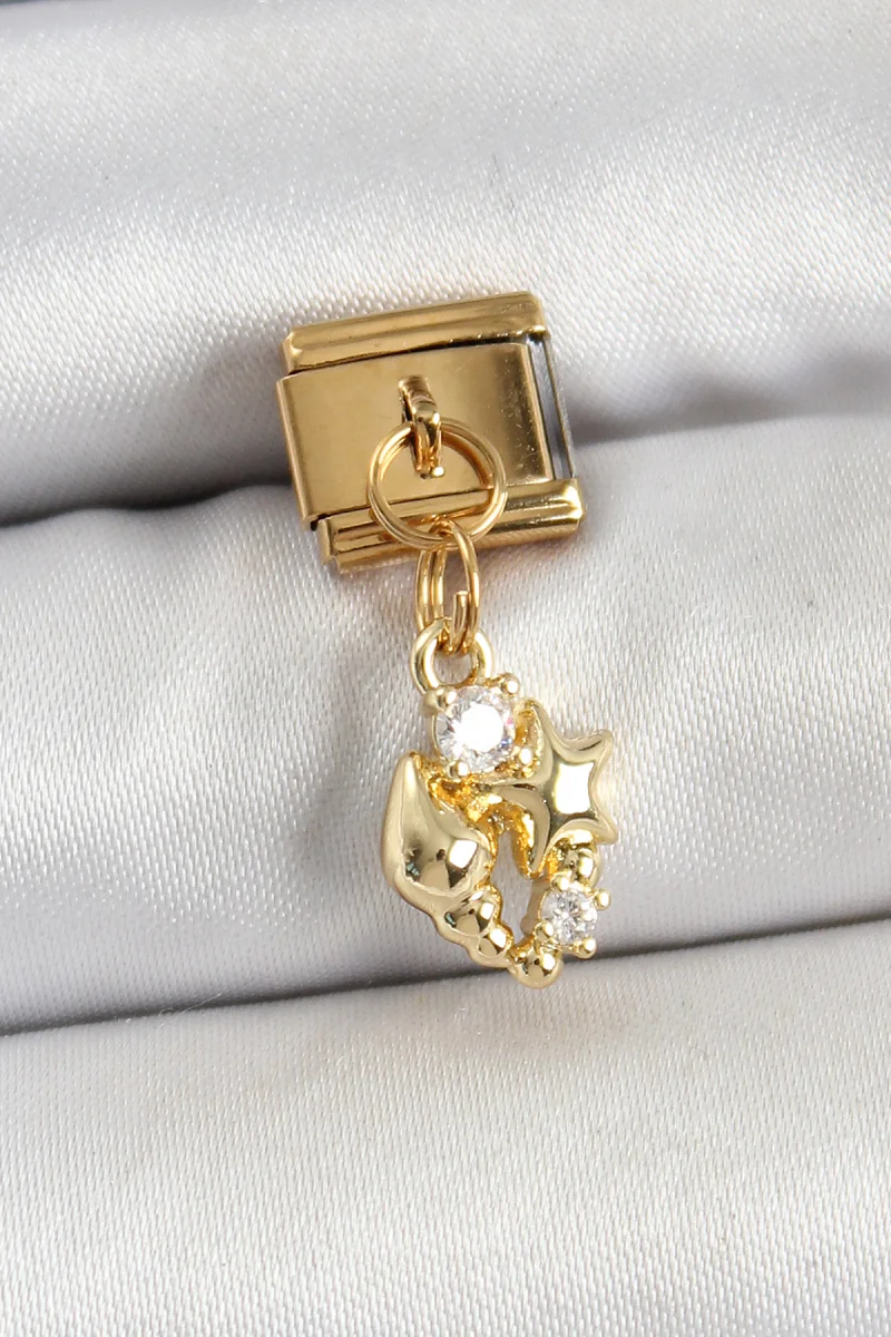 316L Çelik Sallantılı Zirkon Taşlı Deniz Kabuğu Ve Yıldız Model Gold Renk Charm