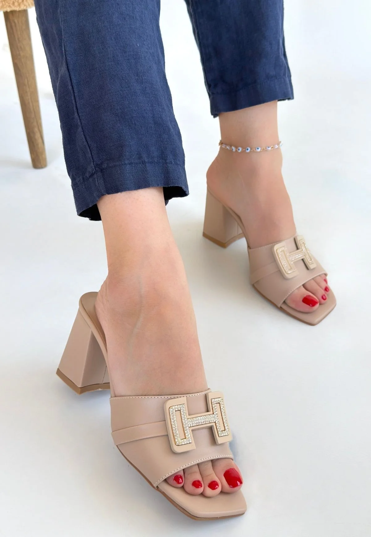 Erew Bej Cilt Topuklu Terlik