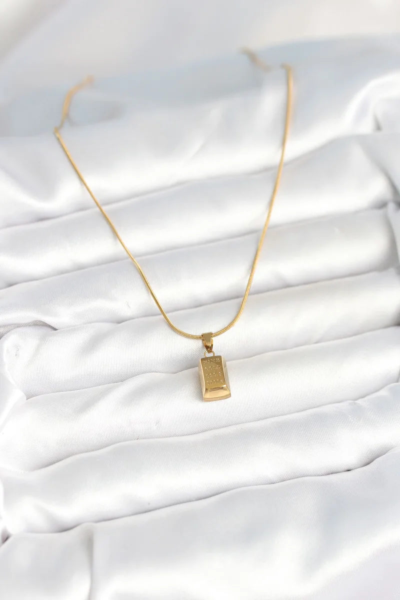 316L Çelik Gold Renk Mini Külçe Altın Model Kolye