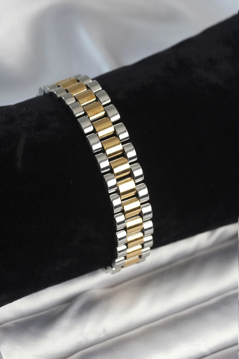 316L Çelik Gold ve Gümüş Renk 12 mm Kalınlık Erkek Bileklik