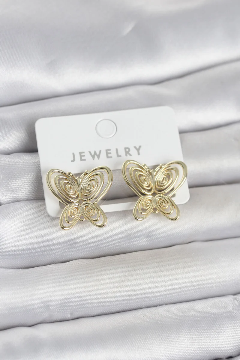 Füsun Küpesi Model Gold Renk Kelebek Model Pirinç Kadın Küpe