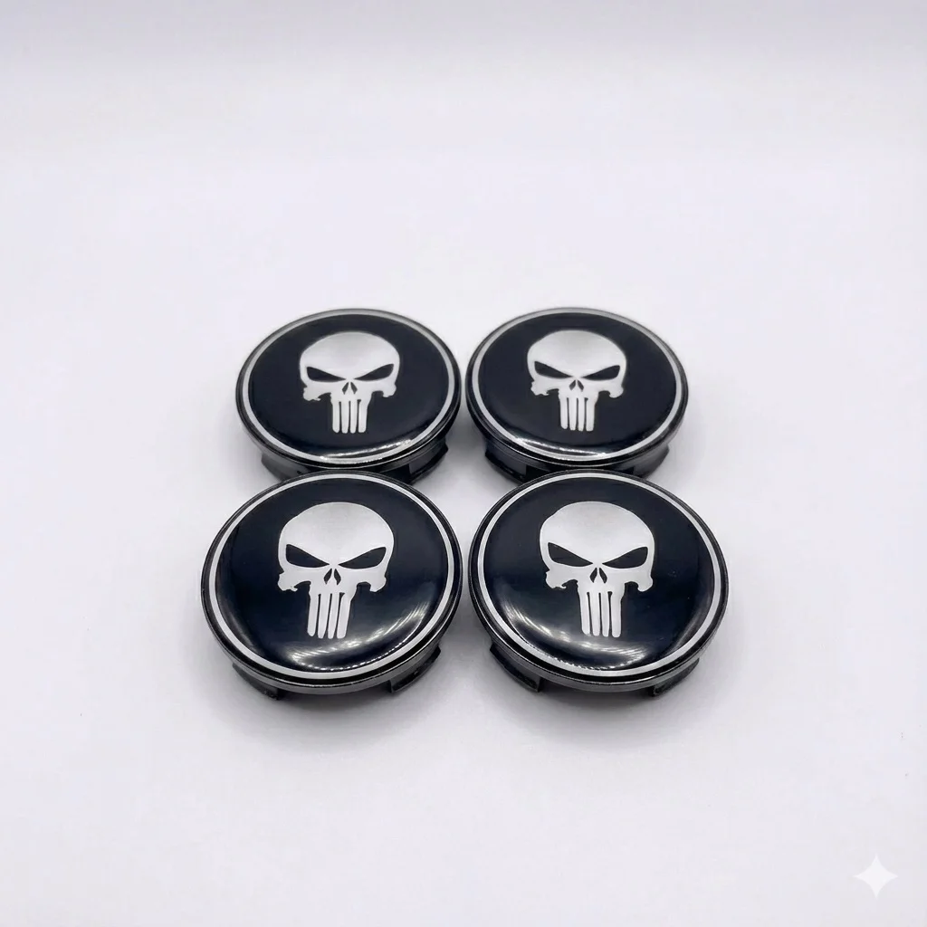 Beyaz Punisher Damla Geçme Jant Göbek Kapağı 4’lü Set 55/58mm Siyah