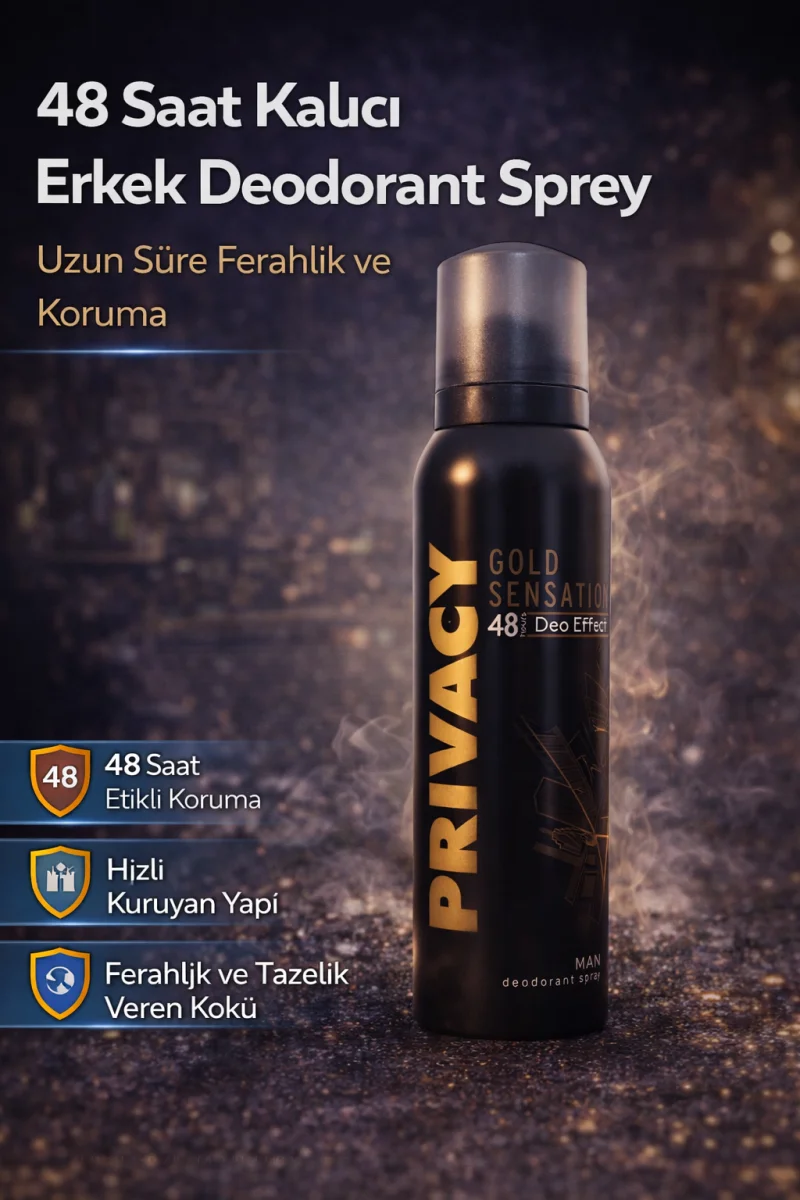 48 Saat Kalıcı Erkek Deodorant Sprey 150 ml Ferah Koku Ter Önleyici Uzun Süre Etkili