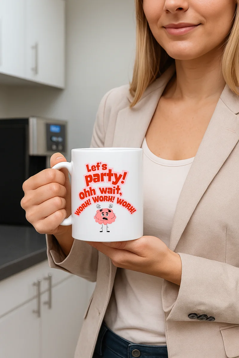 Let’s Party Work Temalı Komik Tasarım Kupa Model 226 Eğlenceli Baskılı Seramik Kahve Kupası