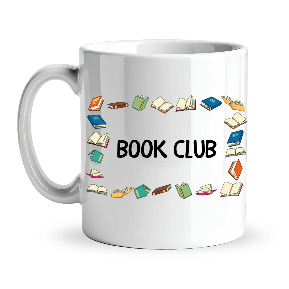 Book Club Yazılı Kupa Model 244 Kitap Temalı Renkli Baskılı Seramik Kahve Kupası