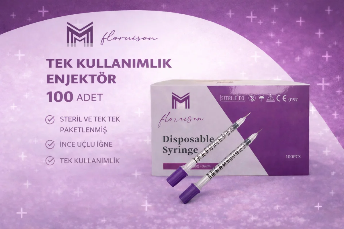 32G x 8MM 1 ML Tek Kullanımlık Hassas Uçlu İnsülin Enjektörü 100 Adet 1 Kutu