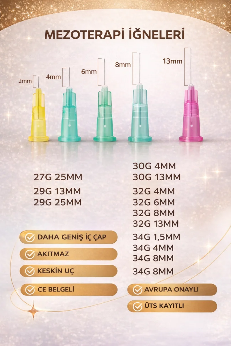 34G X 4MM Mezoterapi  Steril Enjeksiyon İğnesi 100 Adet 1 Kutu