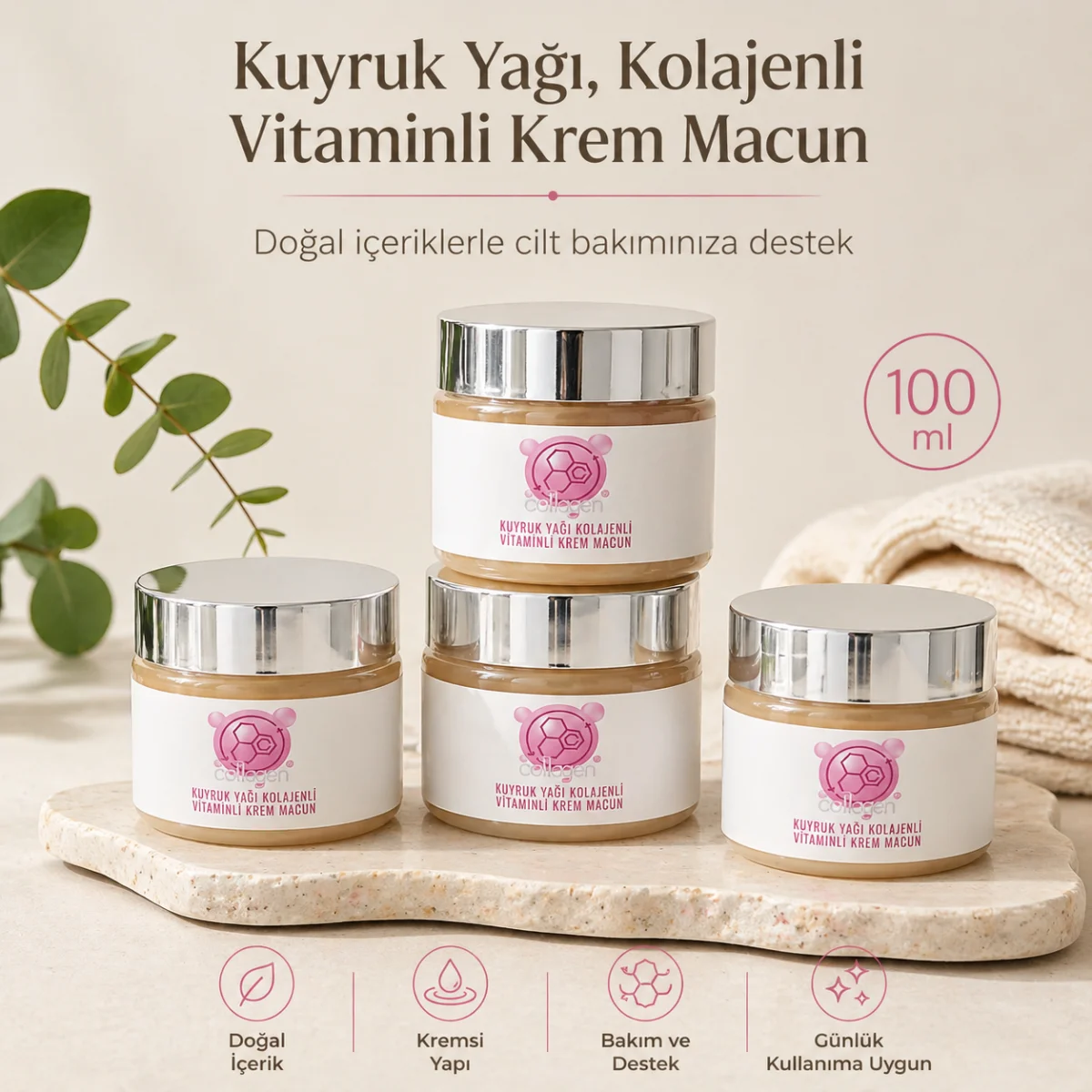 Kuyruk Yağı ve Kolajen İçerikli Bitkisel Krem Macun 100 ml – Vitamin Destekli Cilt Bakım Kremi
