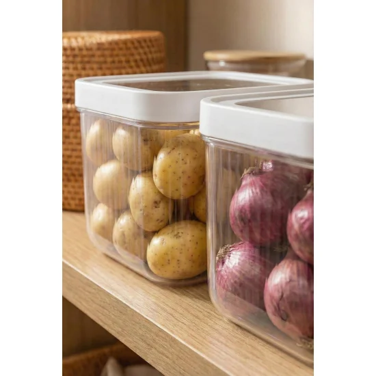 2'Li 12 LT Multibox Beyaz Kayar Kapaklı Saklama Kabı & Erzak Kabı & Patates Soğan Kovası