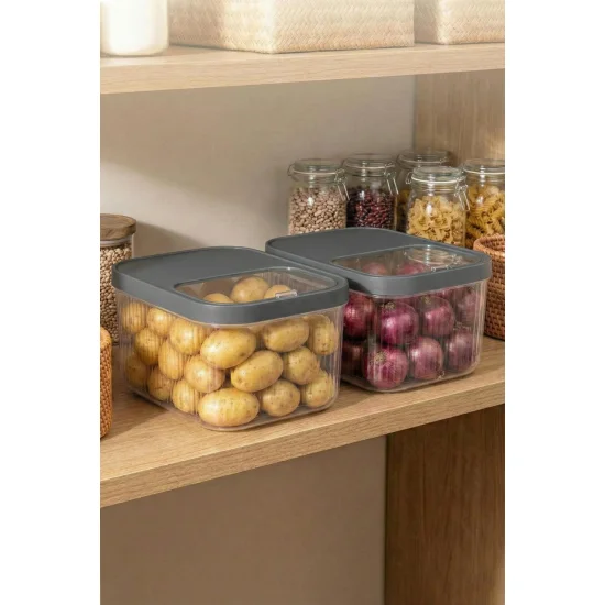 2'Li 12 LT Multibox Füme Kayar Kapaklı Saklama Kabı & Erzak Kabı & Patates Soğan Kovası