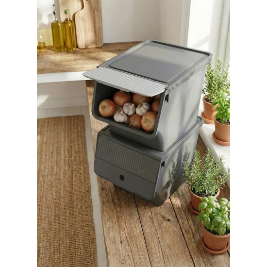 Füme 2'Li 33 LT Modubox Kayar Kapaklı Saklama Kabı & Patates Soğan Kovası & Erzak Kutusu