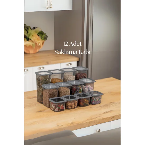 12'li 3 Boy Kavanoz Seti & Saklama Kabı & Erzak Kabı 6x650/1300/1900 Ml (40 Lı Etiket Hediyeli)