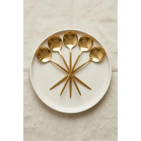 6'lı Lüks Gold Paslanmaz Çelik Tatlı Kaşığı Seti (16 cm)