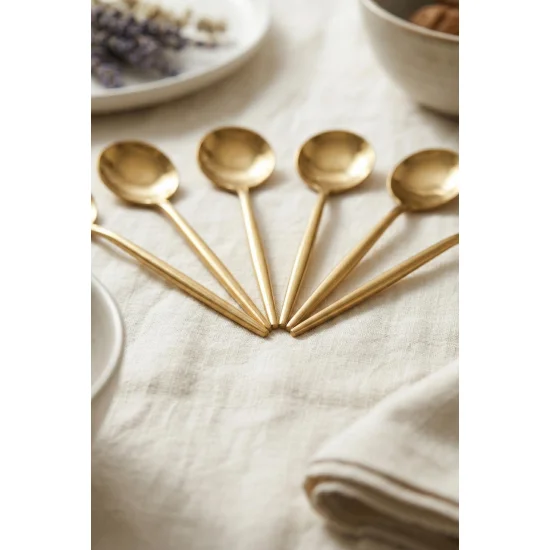 6'lı Lüks Gold Paslanmaz Çelik Çay Kaşığı Seti (13 cm)
