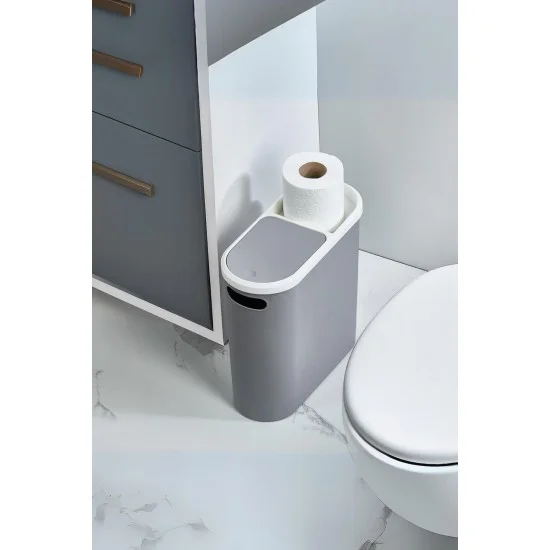 Gri Kapaklı WC Kağıtlıklı Çöp Kovası & Ofis Çöp Kovası 10 Lt