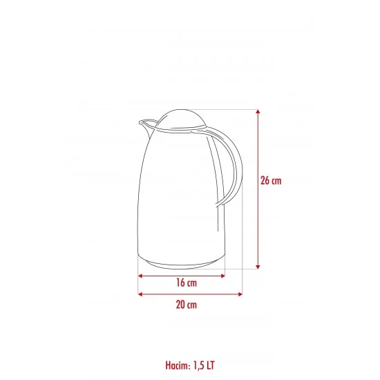 1.5 LT Isı Yalıtımlı Çay Ve Soğuk Su Termosu Füme (12 Saat Sıcak Tutar& İçi Camdır)