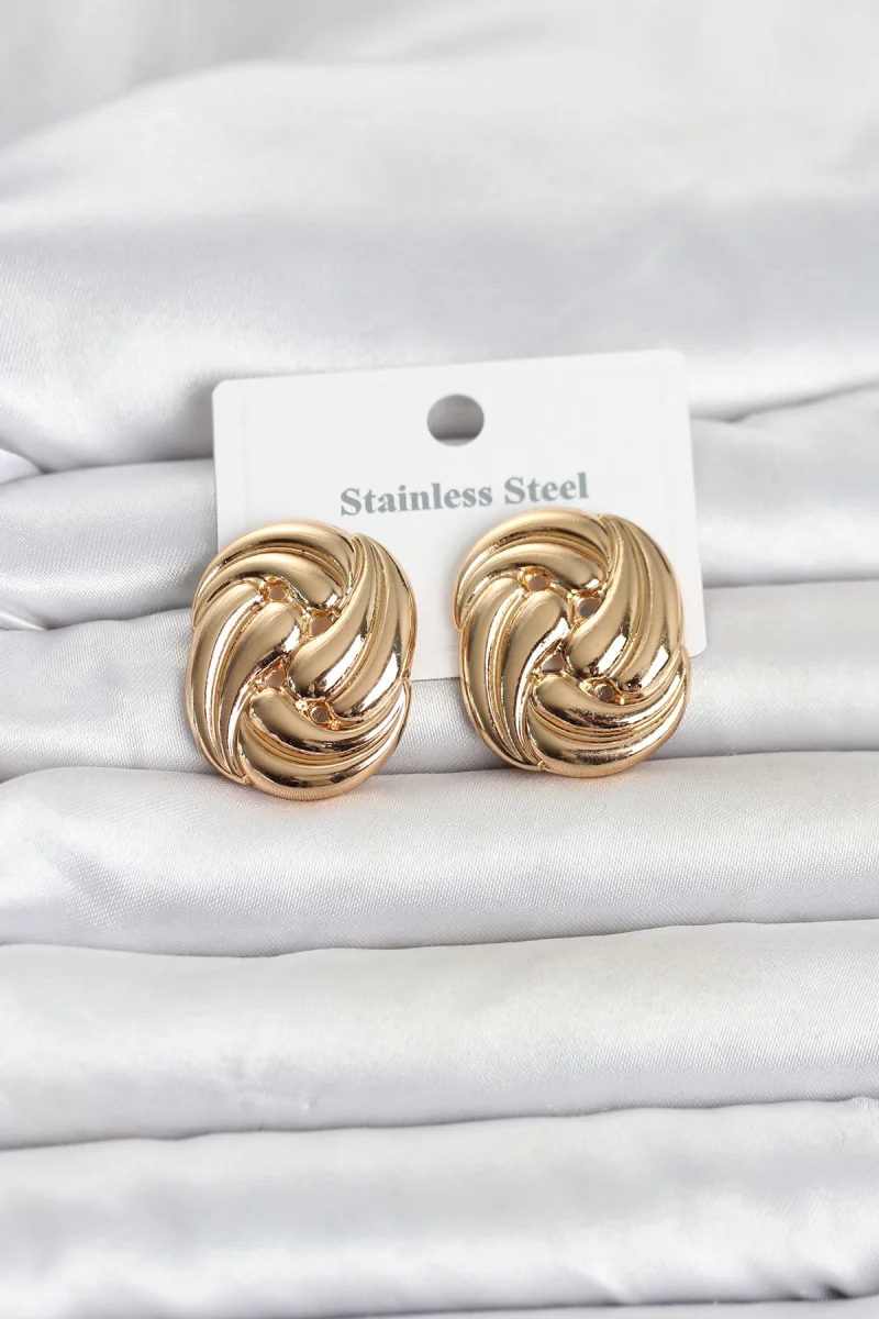 316L Çelik Gold Renk Motif Desen Model Kadın Küpe