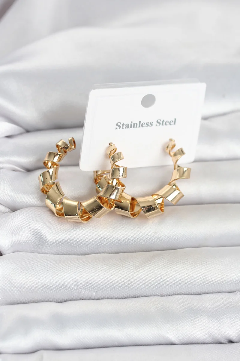 316L Çelik Gold Renk Spiral Halka Kadın Küpe