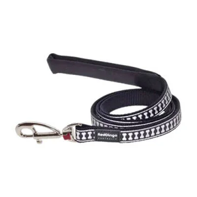 Reflektörlü Kemik Desenli Siyah Köpek Uzatma Tasması Small 15 Mm 1,2 Mt