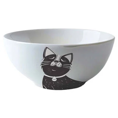 Galya Seramik Kedi Mama ve Su Kabı Siyah Beyaz 550 Ml