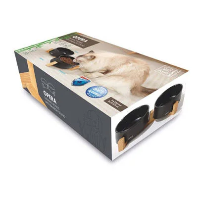 Opera Bamboo Standlı Seramik Mama Kabı Siyah 2x350 Ml