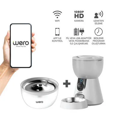 2in1 Kameralı, Wi-Fi Destekli Akıllı Otomatik Kedi & Köpek Mama ve Su Kabı Seti