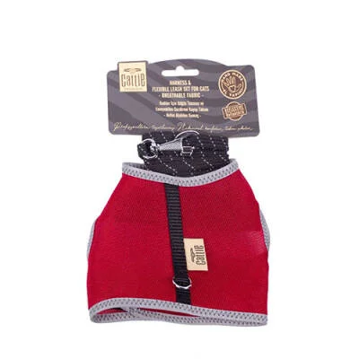 Havalı Dokuma Kedi Göğüs ve Gezdirme Tasması Large Kırmızı 1,5x-30-40 Cm