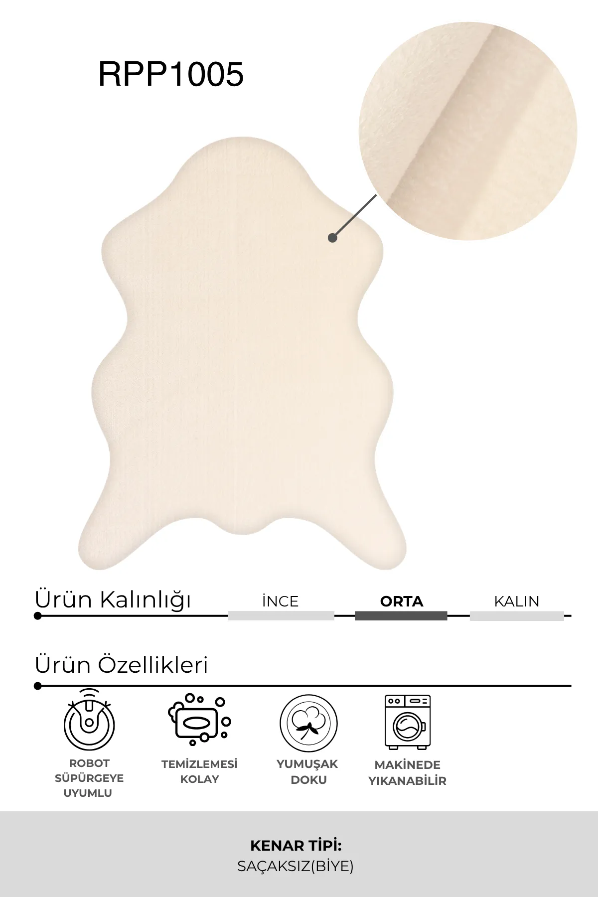 YoudayHomeCollection POLY Peluş Post Şeklinde Model Halı 100X200