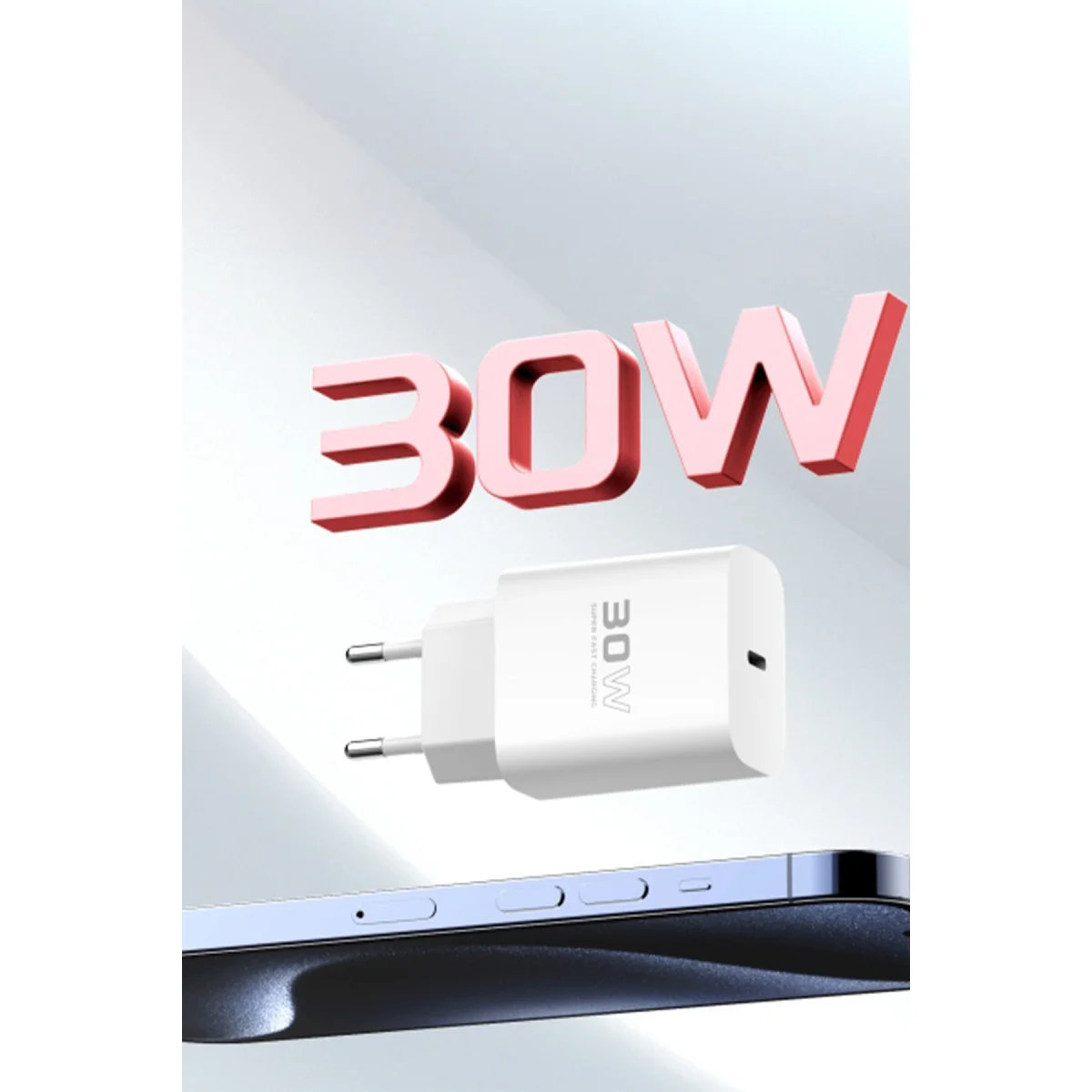 C87C 30W Type-C Çıkışlı Ekstra DL51 1M Type-C to Type-C Kablolu PD Şarj Cihazı - Beyaz
