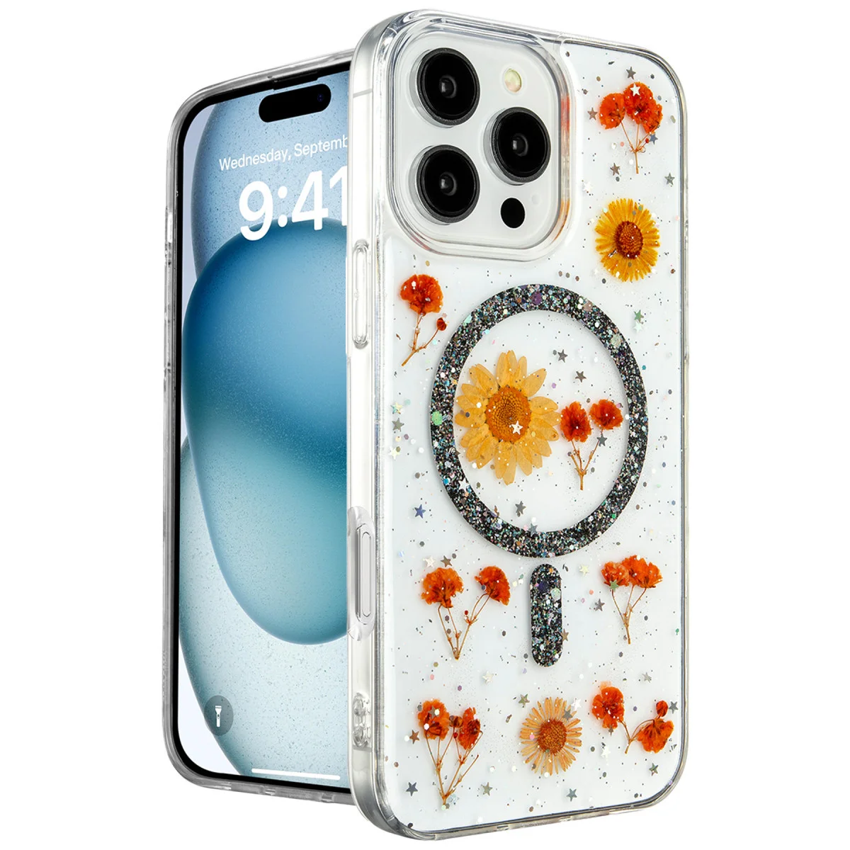 iPhone 16 Pro Max Kılıf Daisy Simli Magsafe Kapak - Siyah