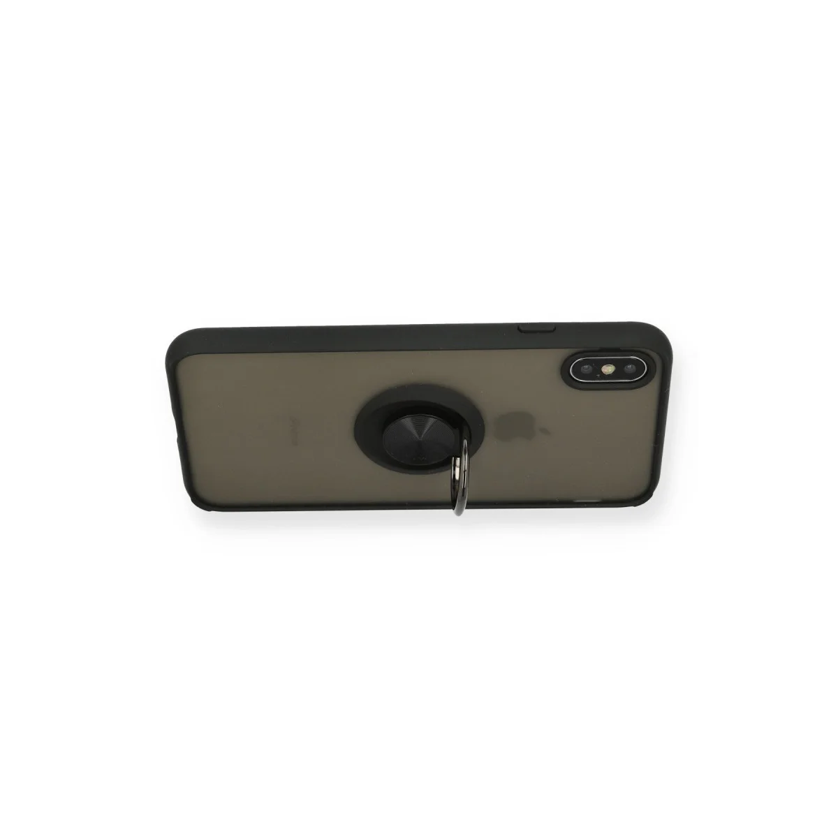 iPhone XS Max Kılıf Montreal Yüzüklü Silikon Kapak - Siyah