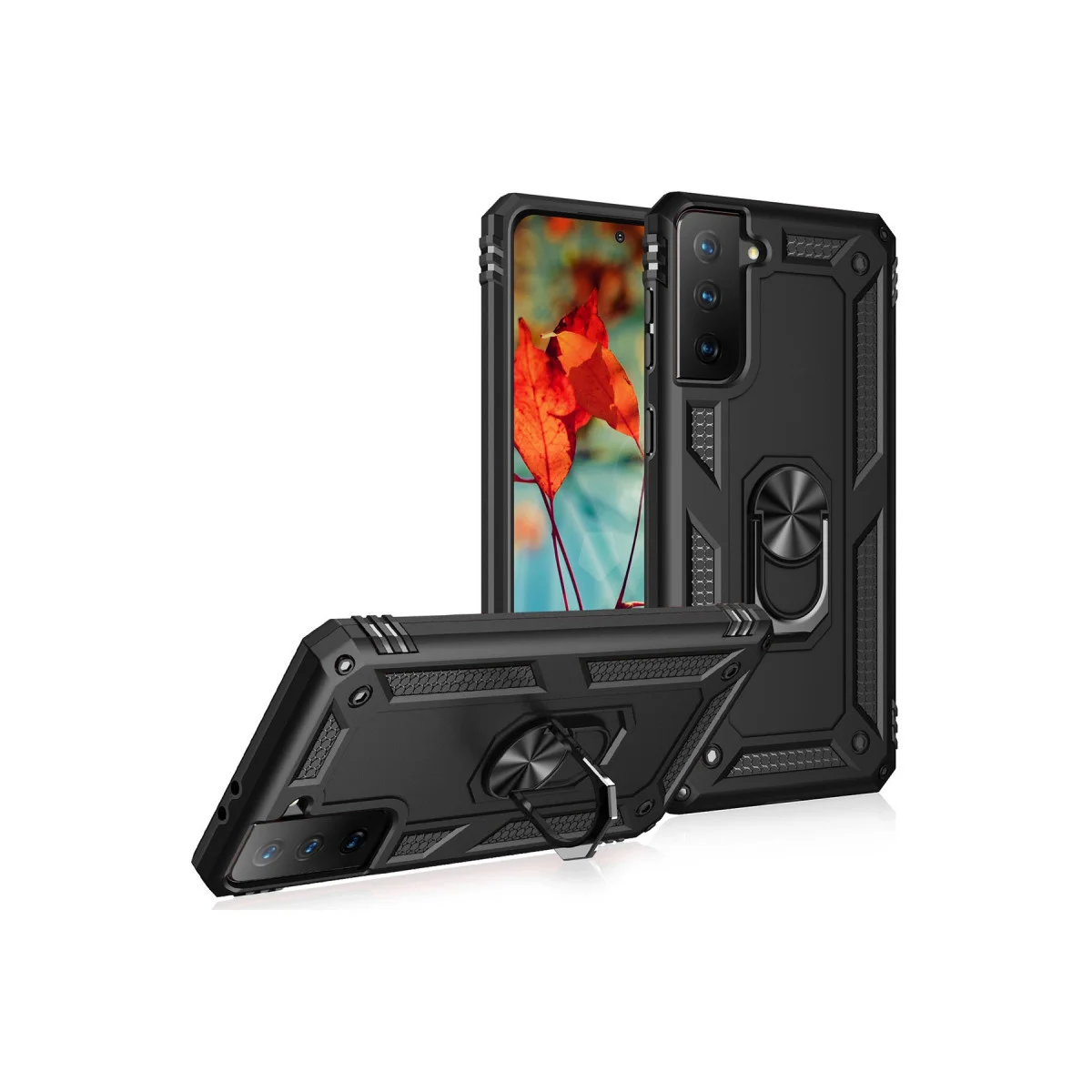 Galaxy S21 Plus Kılıf Sofya Yüzüklü Silikon Kapak - Siyah